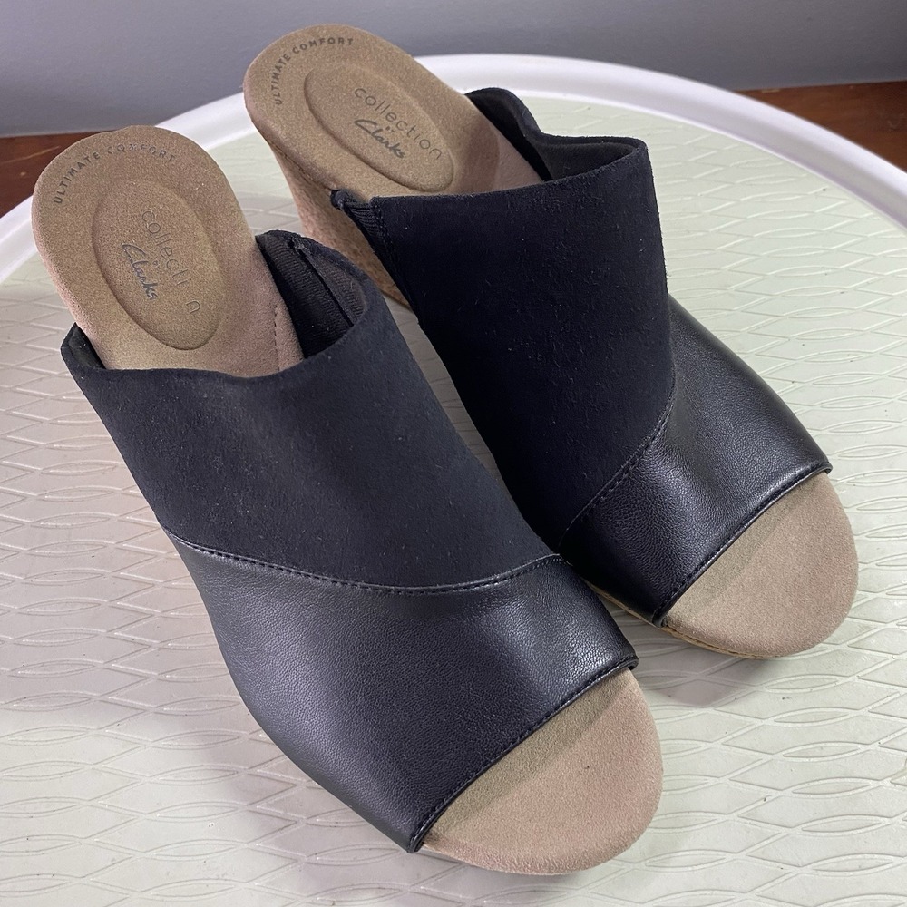 Clarks Lafley‎ Wave 3" Wedge NWOB Black 10M Clog Cushioned For Ultimate Comfort